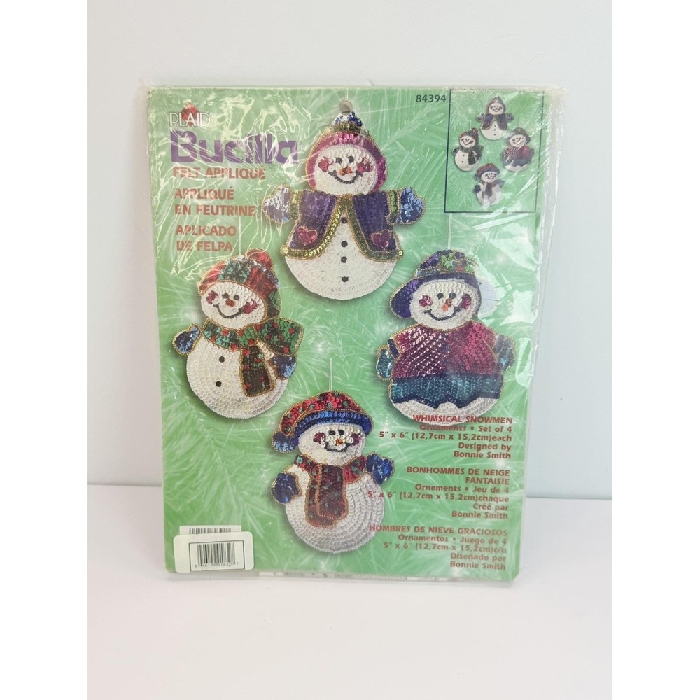 Bucilla "Whimsical Snowmen" Set of 4 Ornaments Sequins Christmas Craft Kit 84394